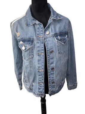 Garage Coupe Boyfriend Denim Jacket | Light Distressed Y2K Jean Coat Medium